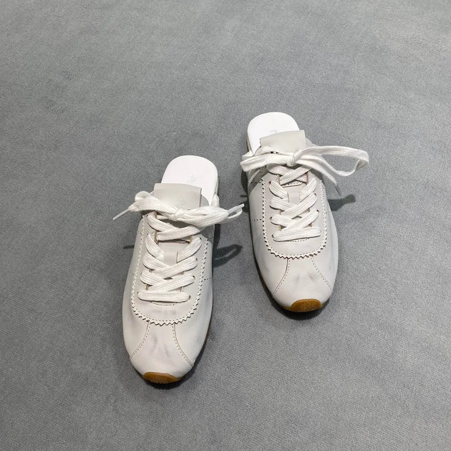

Luxury Designer Nylon Suede Mule Sneakers Lace-up Open Back Casual Walking Shoes Flat Slip-on Sports Trainers for Women