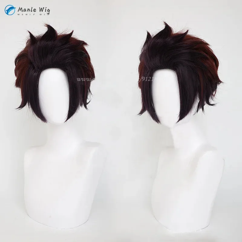 

Высокое качество короткие красные коричневые Камадо Танджиро косплей аниме термостойкие синтетические волосы + шапочка для парика