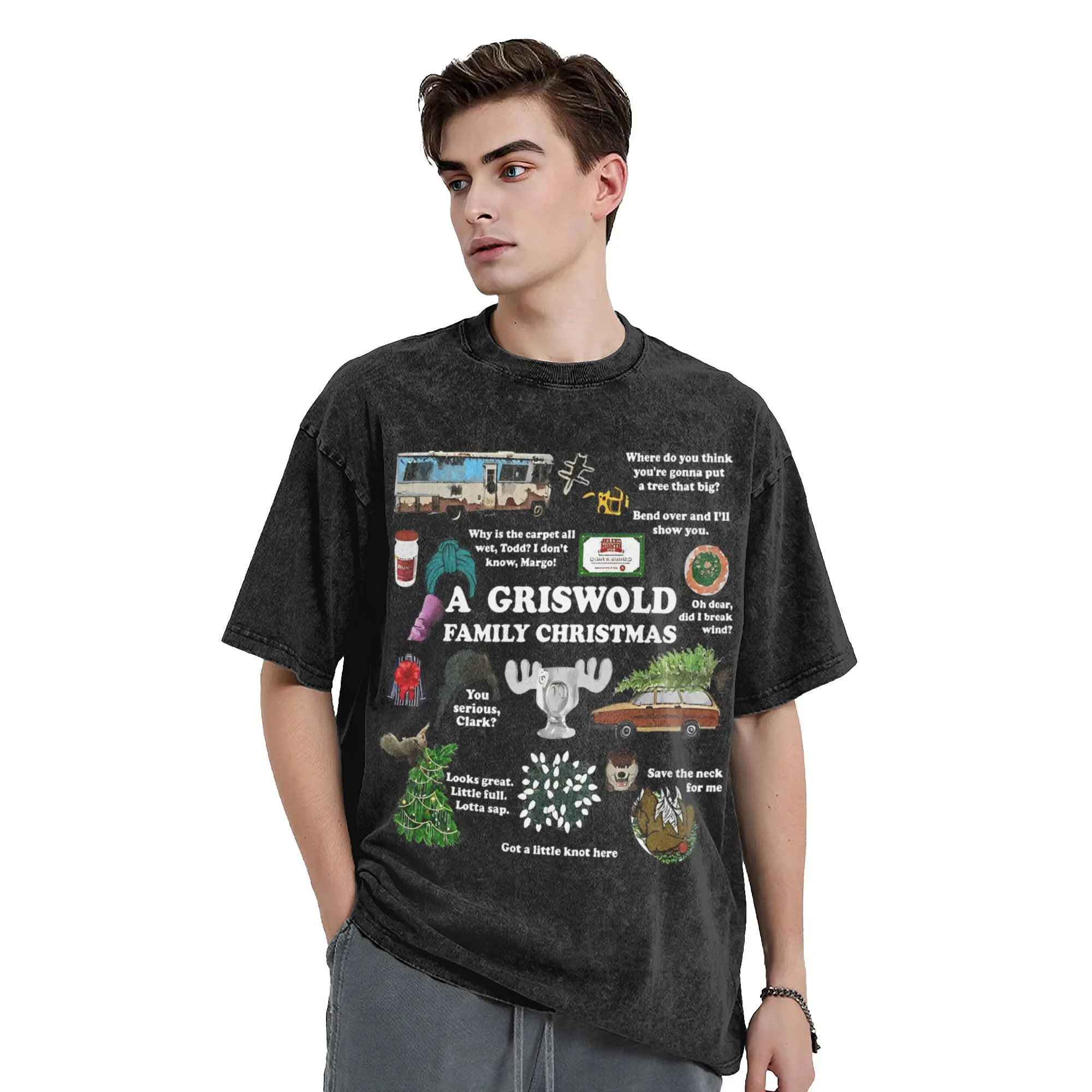 Oversize Griswold Family Christmas Vacation Collage Outfit T Shirt for Men Women  Washed Cotton Tee Shirt Clothing