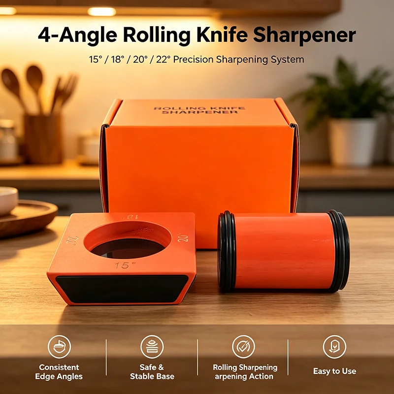 Orange 15/18/20/22° Rolling Knife Sharpener Magnetic Knife Holder Diamond Sharpening Stone Kit Roller Kitchen Knife Tool Set Box