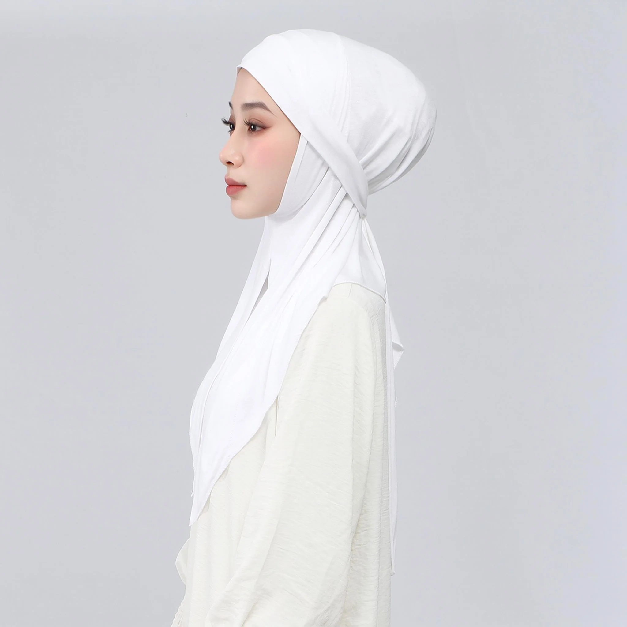 

Muslim Instant Jersey Cotton Hijab Strap Ramadan for Women Solid Headscarf Soft Head Wraps Islam Turban Bandana Underscarf Shawl