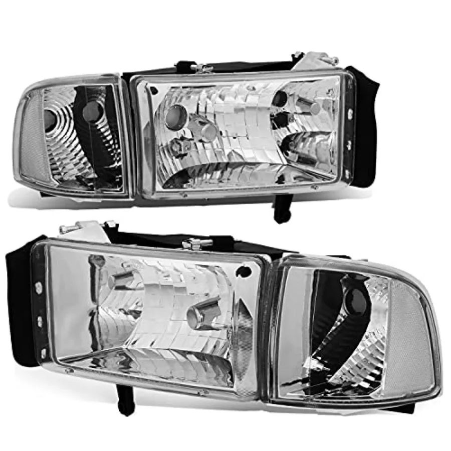 

4Pcs Factory Style Headlights Assembly with Chrome Housing and Clear Corner Lamps for Dodge Ram 1500 2500 3500 Non-Sport Models