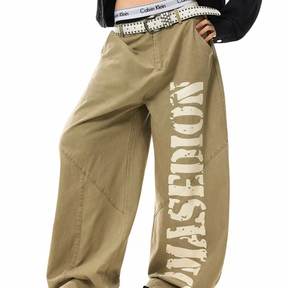 

Retro American Letter Print Workwear Jeans Women's Cleanfit Street Design Couple's Wide Leg Pants Trendy Straight Leg Jeans