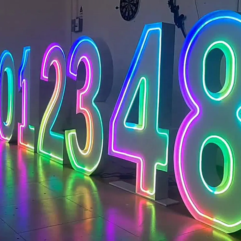 2ft 3ft 4ft 0-9 A-Z Large Led Letter Number Light Free Design Acrylic Light up RGB Neon Number Sign for Party Custom