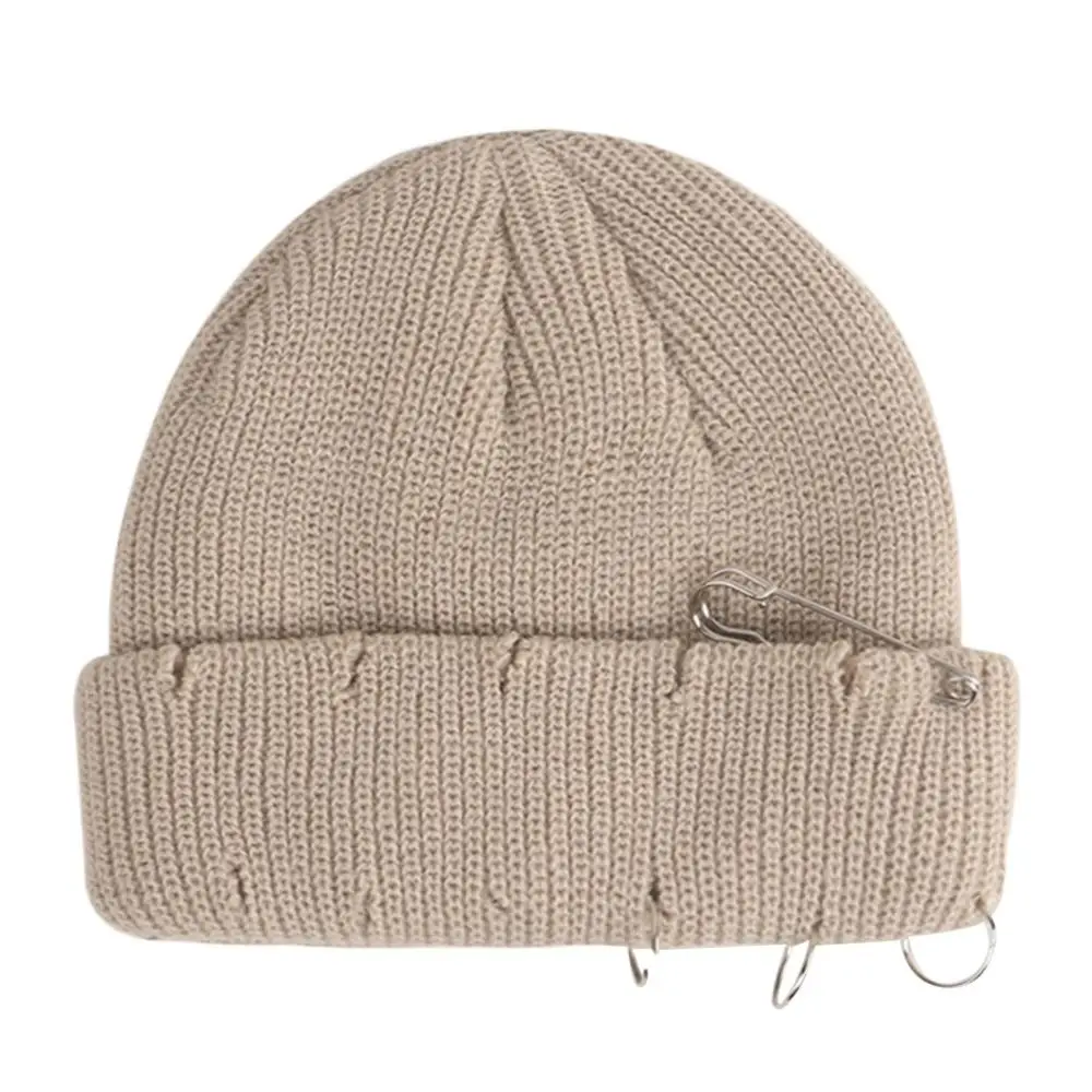 Winter Warm Knitted Cap Soft Solid Color Woolen Hat Fashion Hole Breaking Design Thick Casual Ski Hats for Men Women