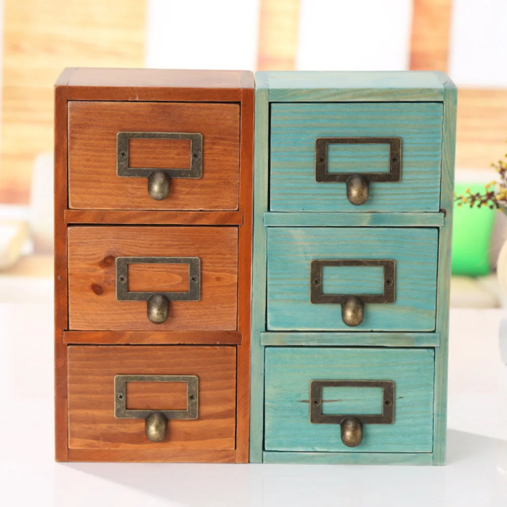 

Wooden Storage Box Sky blue Multilayer Container Retro Office Desktop ganizer Multipurpose HOLDER Cosmetics Sundries Small Items