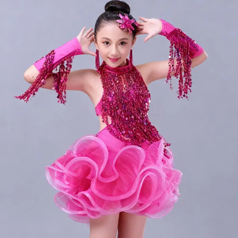 

Sequins Latin Dance Costumes Tassel Fringe Latin Skirt Performance Clothing Competition Style Dancing Dress Rumba Dancing