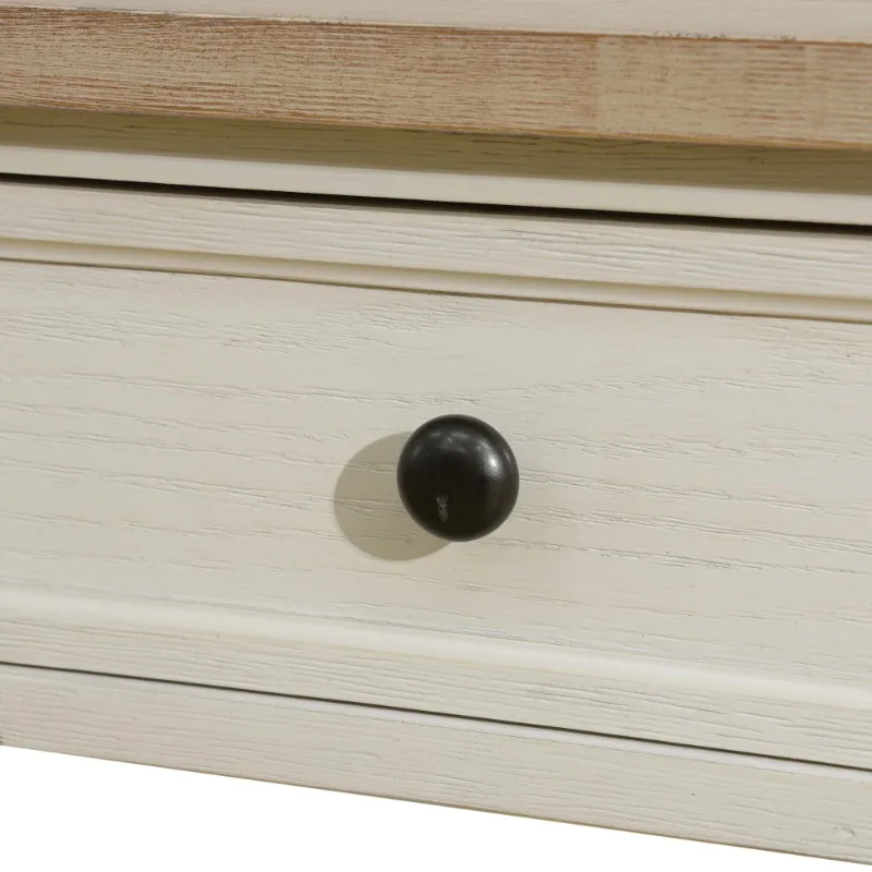 Mesa de coquetel para sala de estar com tampo em MDF marrom claro e gaveta de carvalho branco