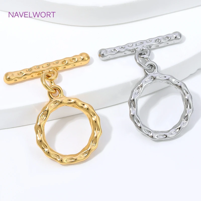 18K Gold Plated Hammer Texture Toggle Clasps Connector,Brass Round OT Clasps For Jewelry Making,DIY Bracelet Making Findings image 4