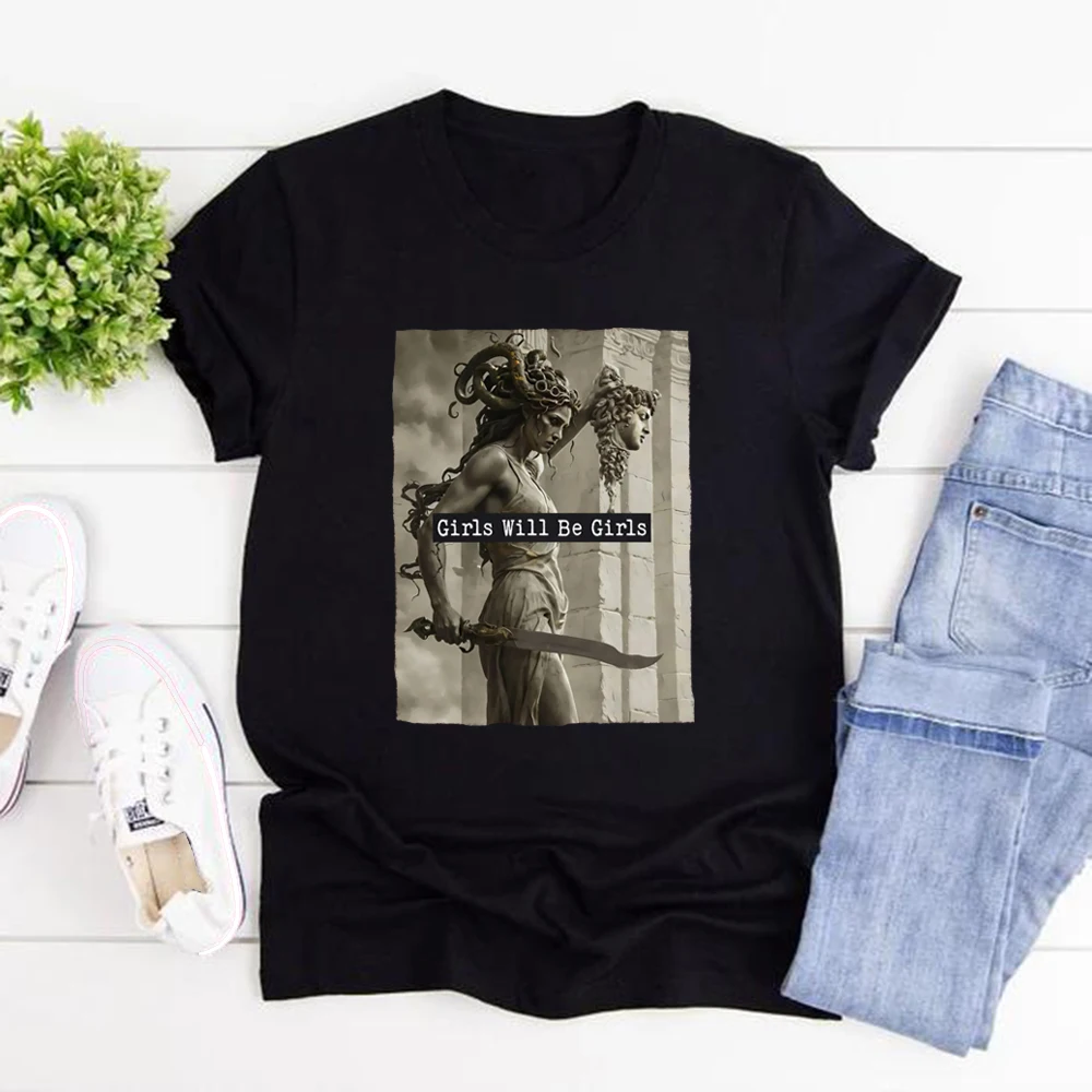 

Girls Will Be Girls T-Shirts Feminist T Shirt Women's Empowerment Tee Vintage Casual Short Sleeve Tshirt Feminism Gift for Women