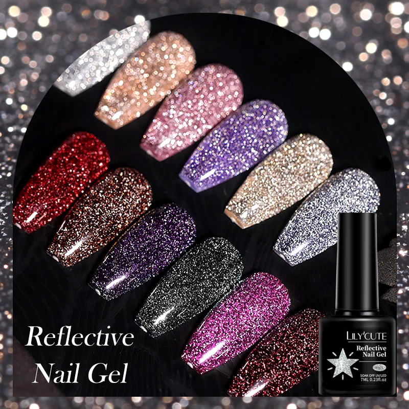 Lilycute-カラフルな反射グリッタージェルマニキュア,超光沢,レーザー,キラキラ,半永久的,浸漬,UV LEDワニス,7ml