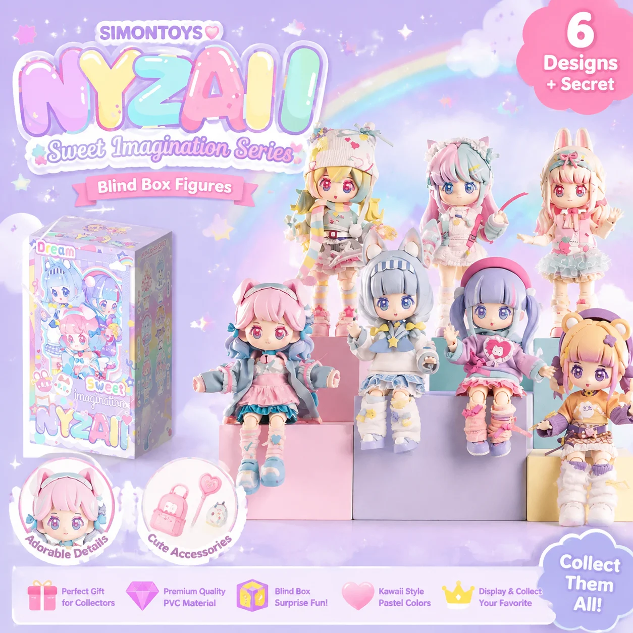 Simontoys Nyzaii Sweet Fantasy Serie Blind Box Anime Handgefertigte Dekoration, Niedliche Schreibtisch-Ornamente, Feiertagsgeschenk-Kollektion