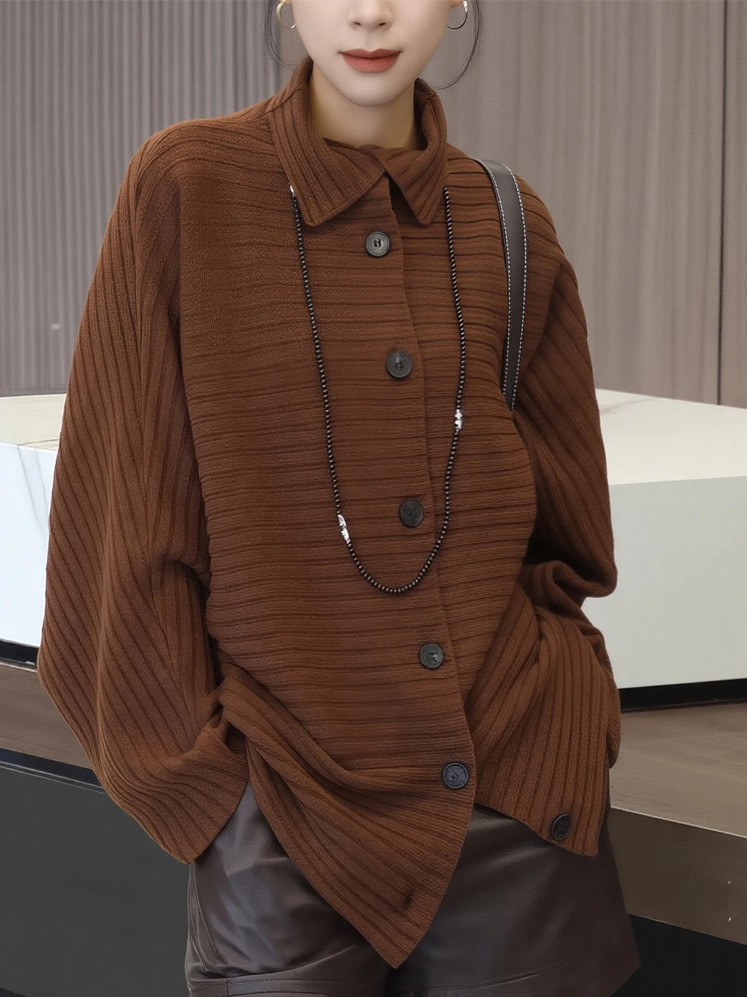 

Женский вязаный кардиган Cé Brown с винтажным воротником, осенне-зимний, теплый, модный, в корейском стиле, свободного кроя