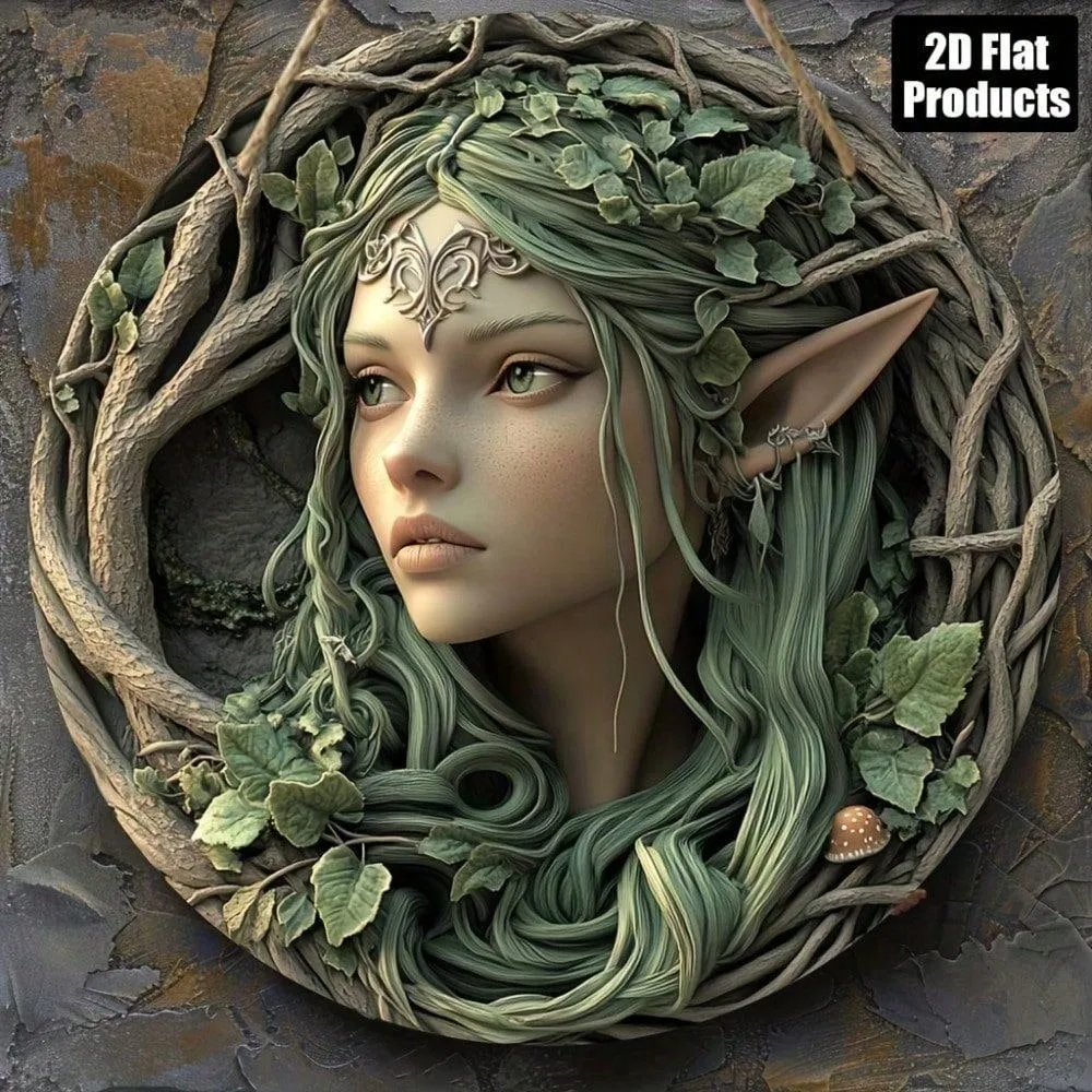 Elfhaven Rustic Tree Elf Round Metal Wall Decor 8x8 Inch Distressed Retro Art for Living Room Kitchen Cafe