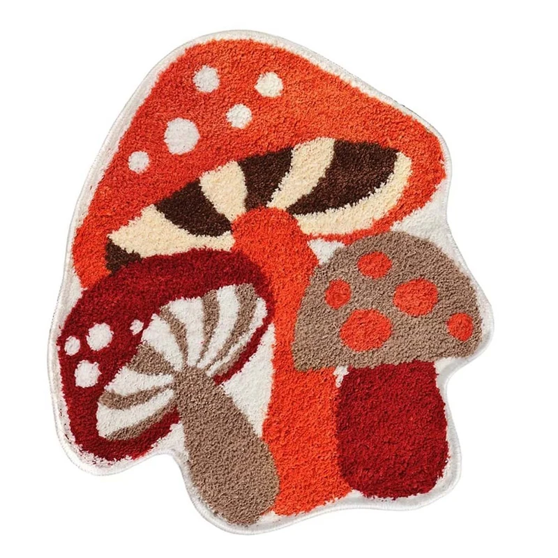 

Bathroom Rugs Cute Bath Mat Non-Slip Red Mushroom Bath Rug For Women Kids And Girls Strong Absorbent Soft Washable Mat