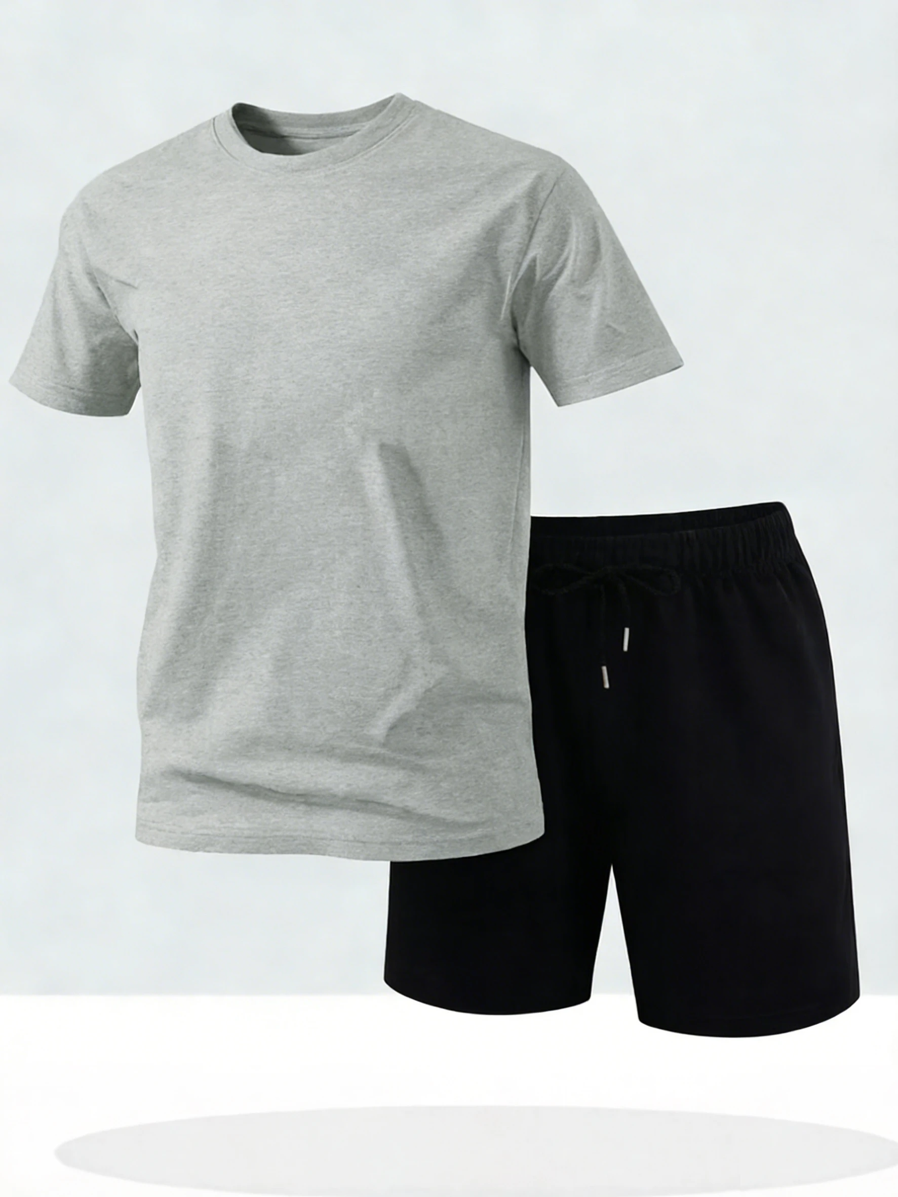 

Fashion 16 Color Solid Men Tees Set Cotton Breathable Basics Tee Shirts Sport Summer Running Shorts Soft Jogging 2 Piece Sets