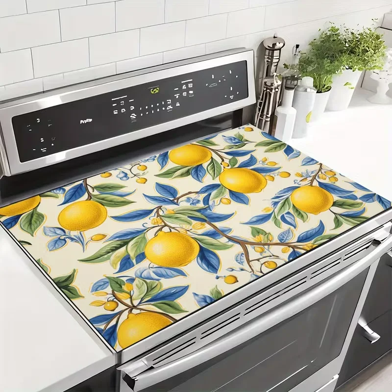 Bright Lemon White Floral Coffee Station Pad Tropical Fruit Flower Print Countertop Mat For Kitchen Dining Home Decor