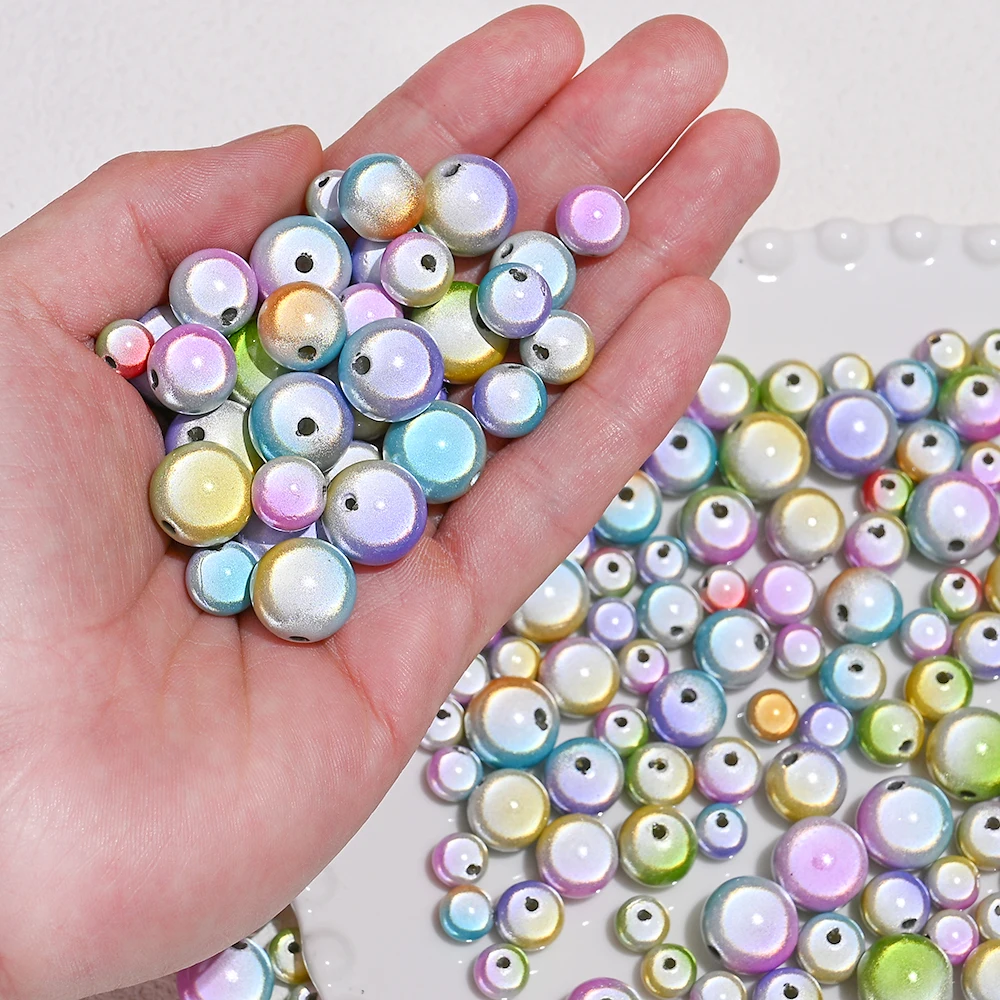 10/50 Stück 8/10/12/14MM Gemischte Acrylperlen Bunte Runde Mattierte Schimmernde Lose Zwischenperlen für DIY Schmuckherstellung und Bastelarbeiten – Detail 2