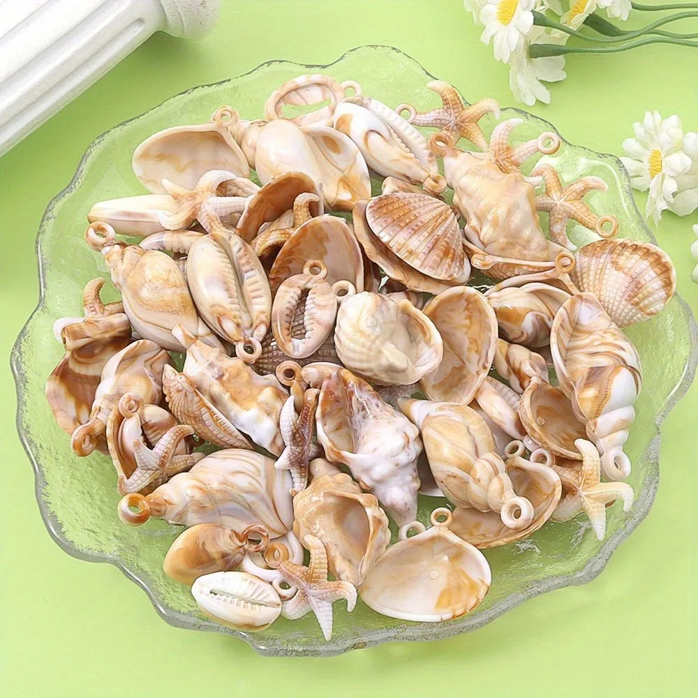 3/12/24 قطعة المعلقات على شكل محارة نجم البحر البني الأبيض ، أساور يدوية ، أقراط القلائد ، ديكور عيد الميلاد وعيد الحب