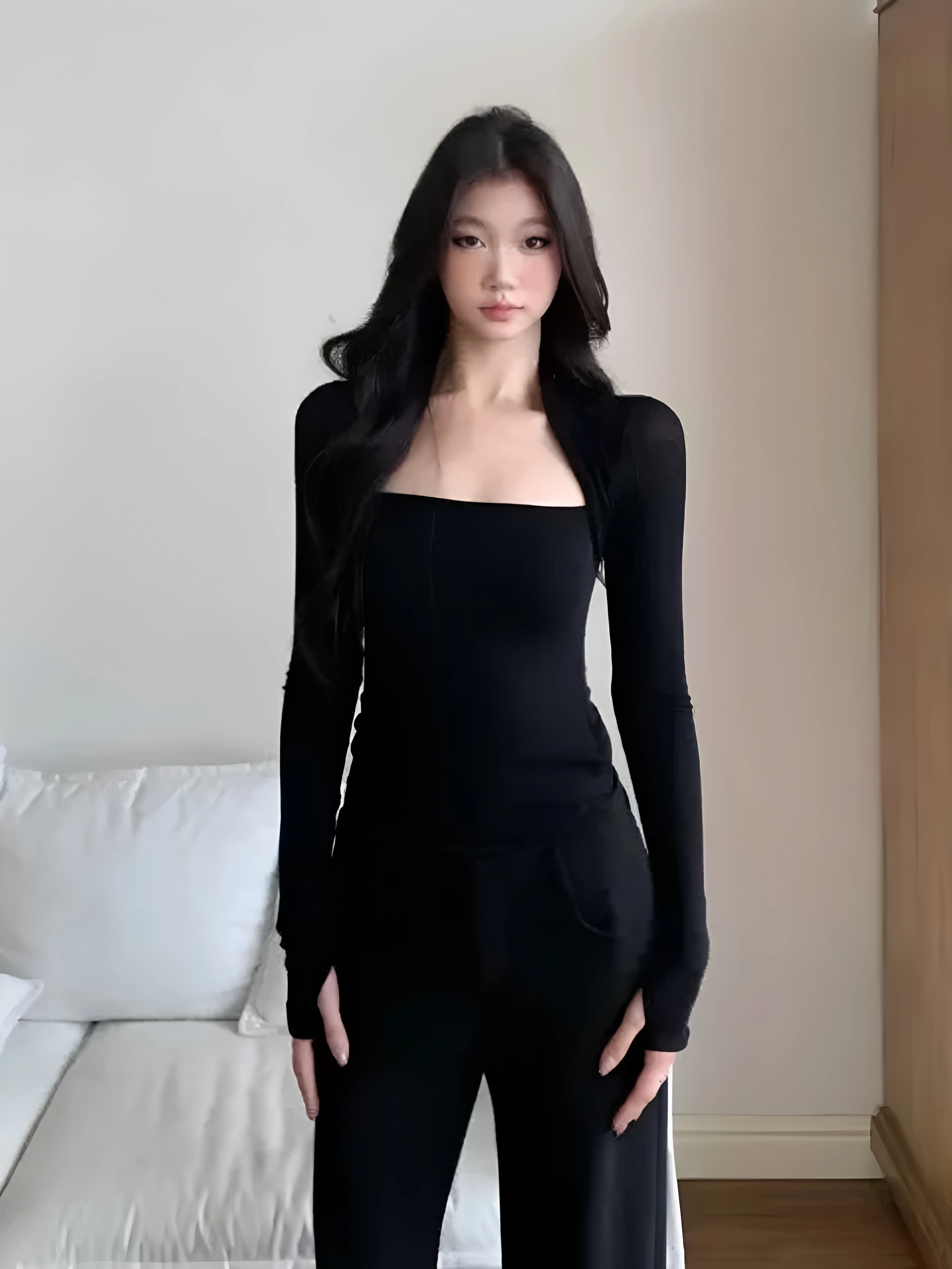 Spring Autumn 2026 Women's Slim Fit Long Sleeve T-Shirt Square Collar Base Shirt Sexy Shoulder Level Top Commute Style Korean...