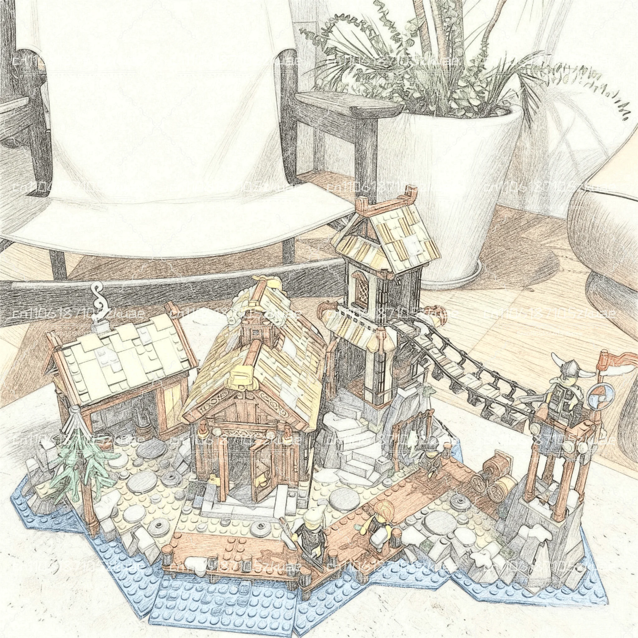 

Moc 2103pcs Viking Village House Medieval house Building Blocks Bricks Architecture Creative Kid presents