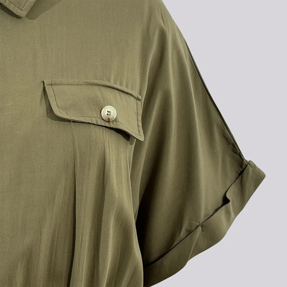 2025年夏 レディース フレンチ エレガント 無地 サファリスタイル 半袖 シャツカラー ミニ Aライン バケーションワンピース