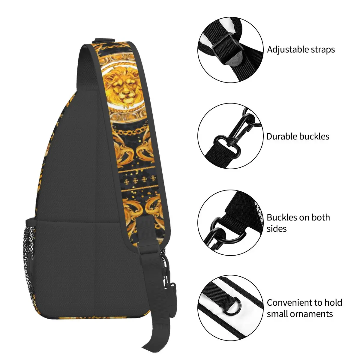 Chal de lujo de encaje dorado, bandolera pequeña para el pecho, mochila de hombro para deportes al aire libre, mochilas escolares con estampado de acuarela