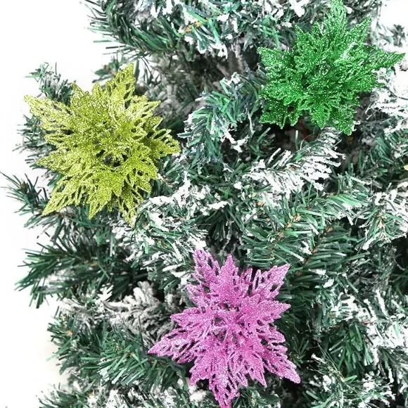 Kerst Glitter Bloem Goud Zilver Rood Kunstmatige Poinsettia Bloemen Hoofd Kerstboom Decoratie Thuis Nieuwjaar Geschenken