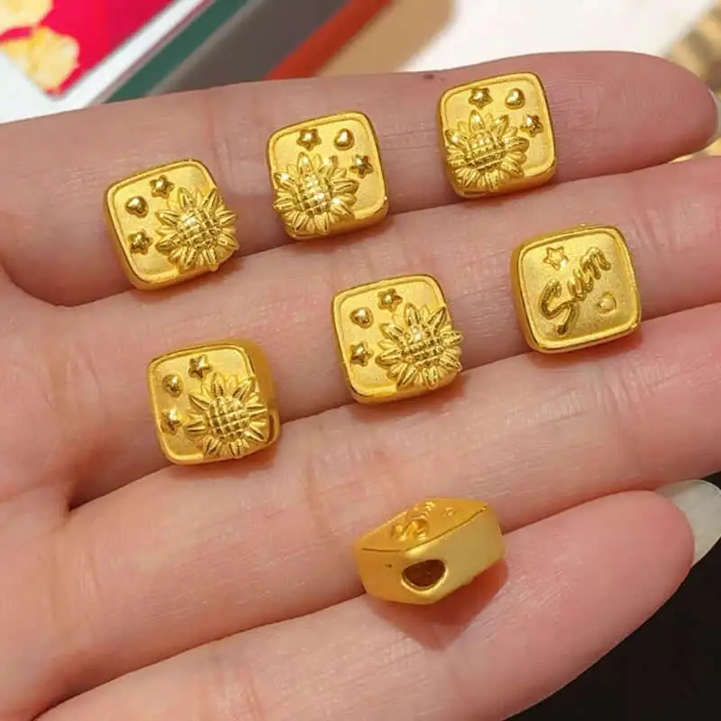 

New 24K Yellow Gold Beads 999 Gold Sun Flower Loose Beads 1pcs