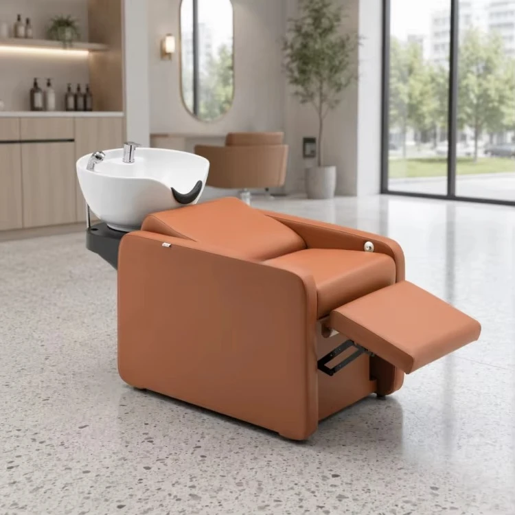 #￥forYicheng Professional Spa Shampoo Bed Electric Reclining Design Ceramic Basin Head Therapy Washing Station