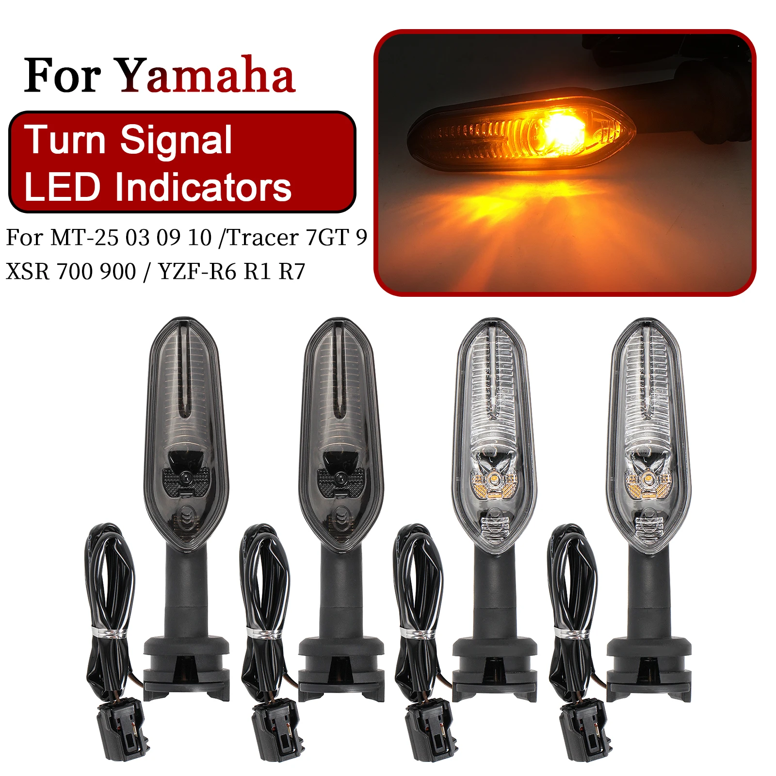 Turn Signal Lights LED Indicators For Yamaha MT-25 MT-03 MT-09 SP MT-10 Tracer 7GT Tracer 9 GT XSR 700 XSR 900 YZF-R6 YZF-R1 R7