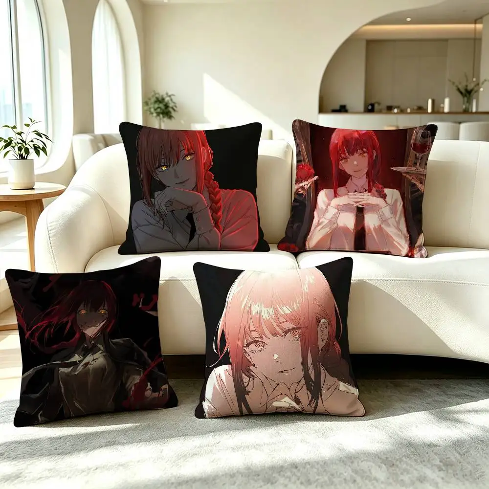 M-Makima Chainsaw Man Anime  Square Double-Sided printed Pillow Case Bedroom Bedside Pillow Sofa Cushion Cover
