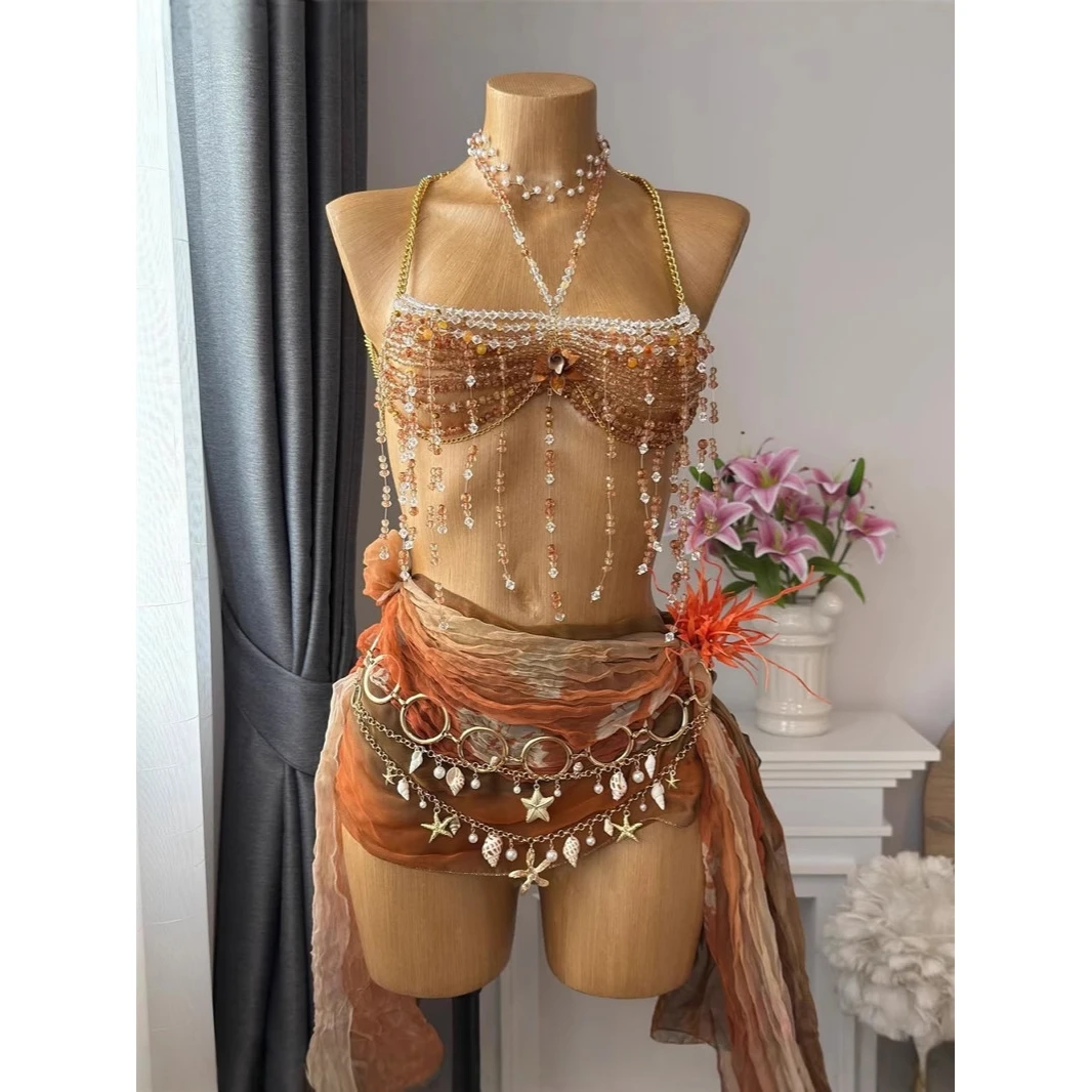  Women's Cross-Border Chest Chain Beaded Bra Jewelry Body Chain Top Back Stage Costume Ethnic Fashion Trend