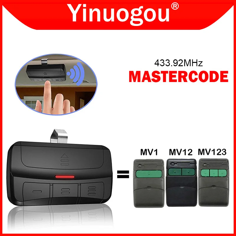 Compatible With MASTERCODE MV123 MV12 MV1 Garage Remote Control 433.92MHz Rolling Code Remote Control for Garage Door Command