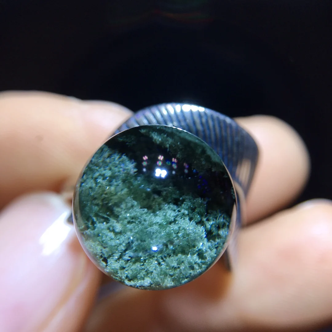 

Natural Green Phantom Adjustable Ring 12.7mm Men 925 Silver Bead Phantom Women Men Jewelry AAAAAA