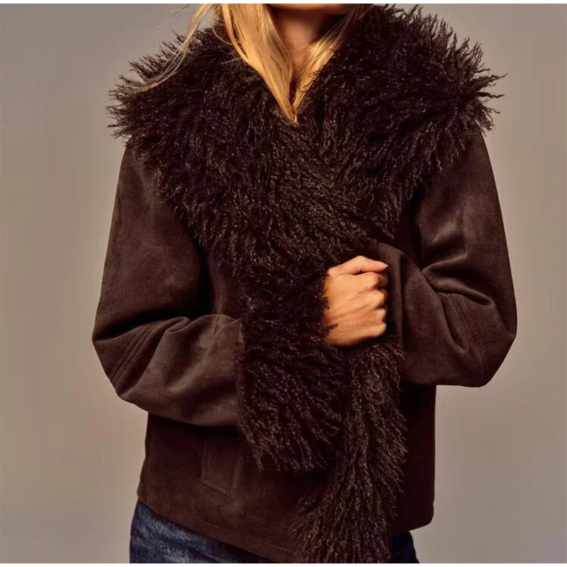 Chaquetas de piel sintética Vintage para mujer, abrigo informal de felpa con solapa abierta, prendas de vestir de calle cálidas y elegantes a la moda para otoño e invierno