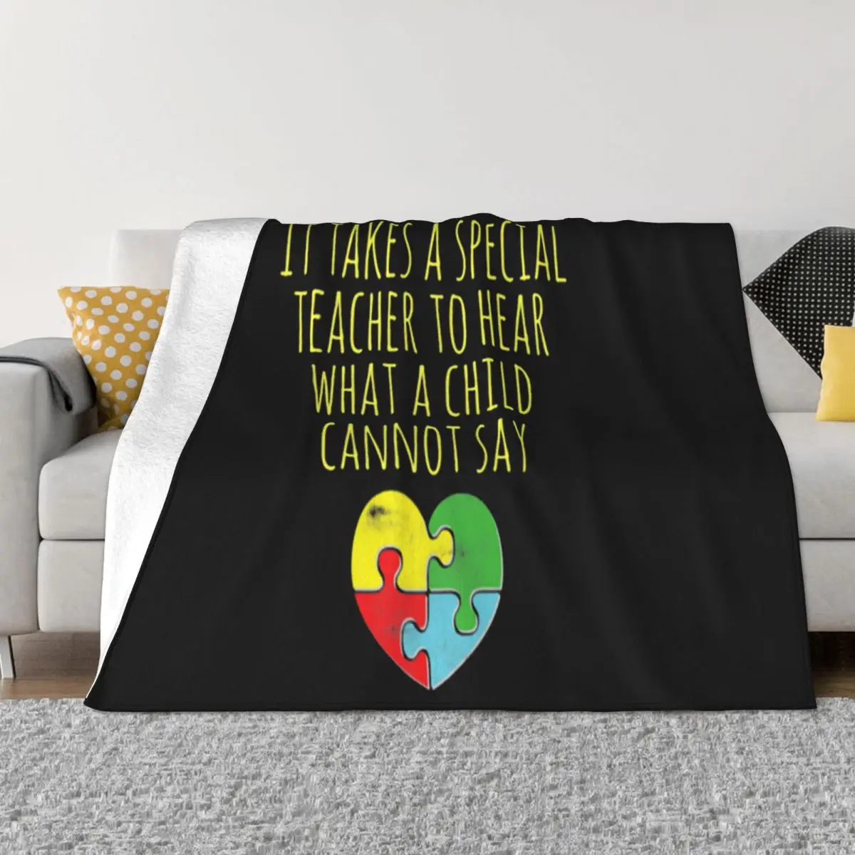 Autism Awarenesss Autistic Teacher Puzzle Heart Comical Normal Many Colors Basic Brand Adults Throw Blanket