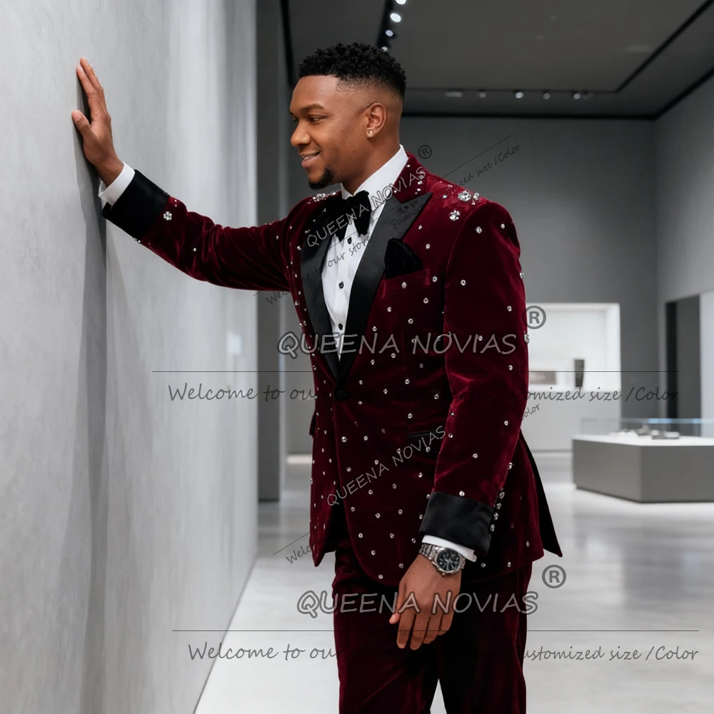 

Роскошный свадебный костюм для жениха, комплект из 2 предметов, мужской наряд, черный бархатный пиджак с остроконечными лацканами, мужские смокинги для банкета и жениха по индивидуальному заказу 2026