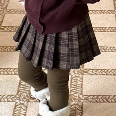 

Girls Skirt 2025 Autumn New Children's Clothing Korean Style Girls Baby Retro Woolen Plaids Pleated Skirt Casual Daily Simple