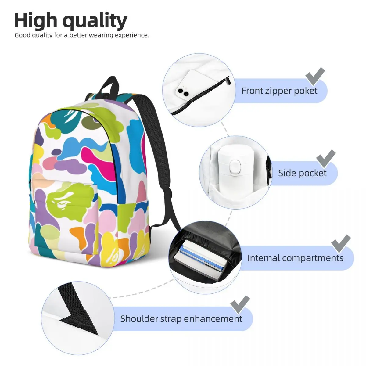 Ape-Bape For Girls Boys Large Capacity Student Backpack Lightweight waterproof Backpack 15.7in 17.7in
