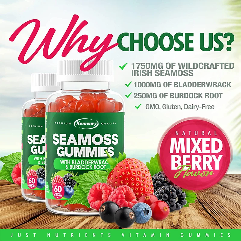 SEAMOSS Gummies - with Bladderwrack, Burdock Root - Immune Health, Healthier Skin & Hair, Detox