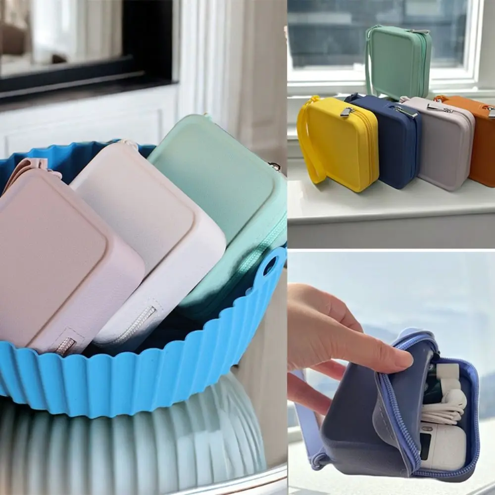 Small Silicone Travel Storage Bag Solid Color Waterproof Coin Purse Zipper Earphone Bag Square Wallet