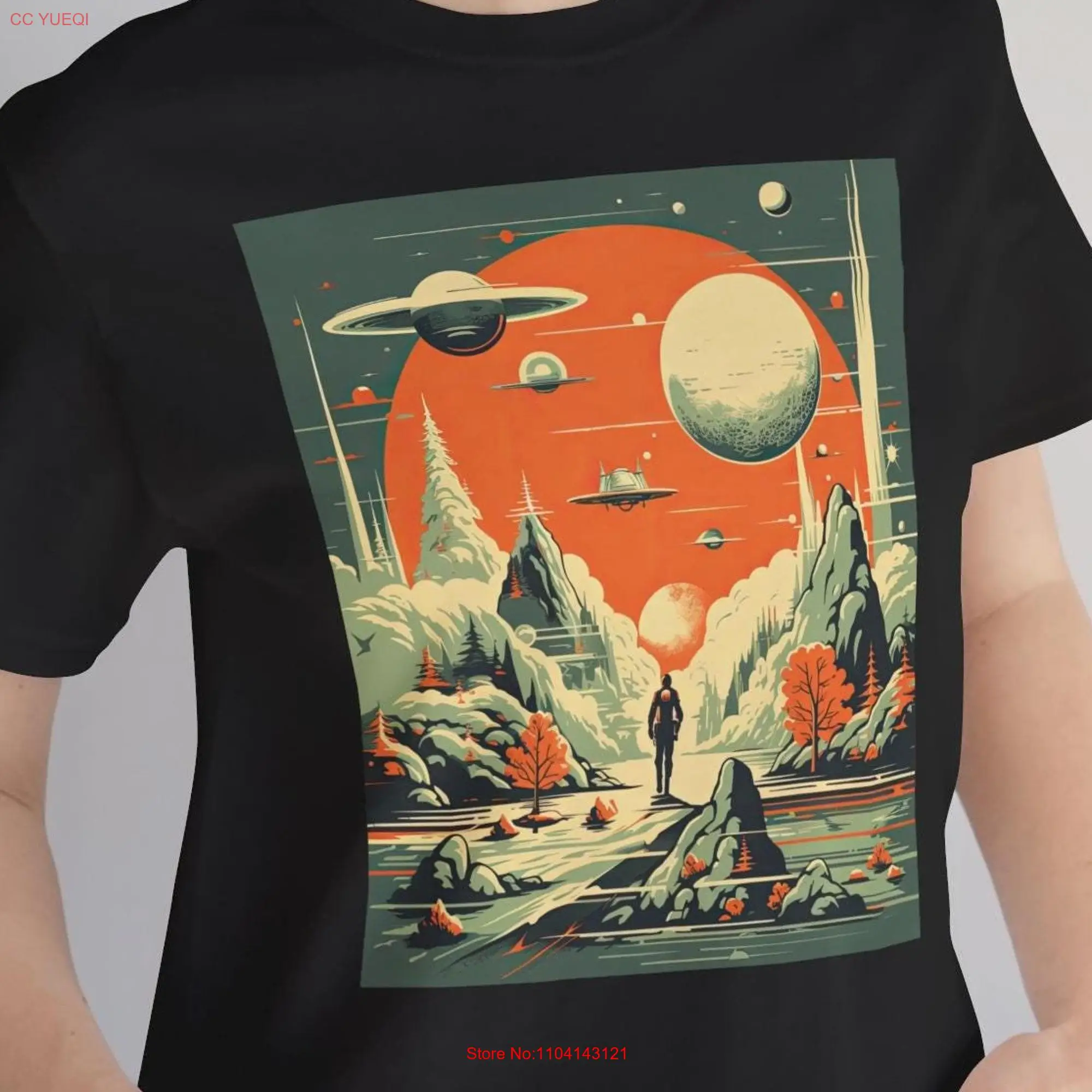 Deep Space Drifter Retro Sci Fi T Shirt  Ringspun Cotton Vintage Science Fiction Alien Planet long or short sleeves