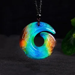 Temperature Sensing Rune Dragon Hook Jade Pendant Necklace Fashion Charm Jewellery Carved Amulet Gifts Women Men Bring Good Luck