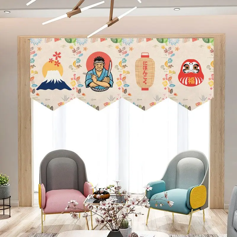 VIKAMA Japanese Ukiyo-e Samurai Daruma Triangle Pennant Hanging Flag Curtain Izakaya Restaurant Shop Window Home Wall Decor