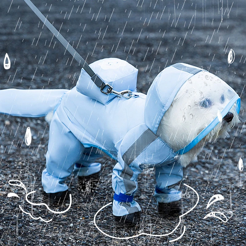 

Puppy Outdoor Clothes Summer Dog Raincoat Teddy Rain Waterproof Dirtproof Rain Poncho Pet Reflective Four Legs Clothes
