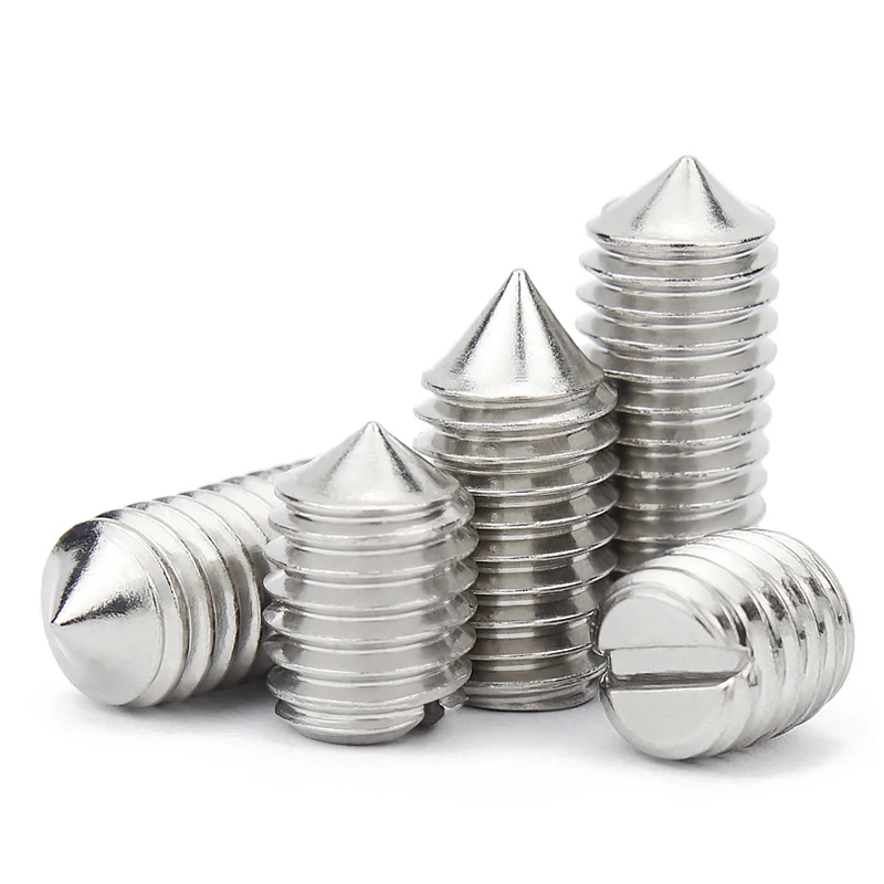 10pcs/lot 304 Stainless Steel (A2-70) Slotted Head Cone Point Grub Set Screw Tapered End Headless Bolt M1.6 M2 M2.5 M3 M4 M5 M6