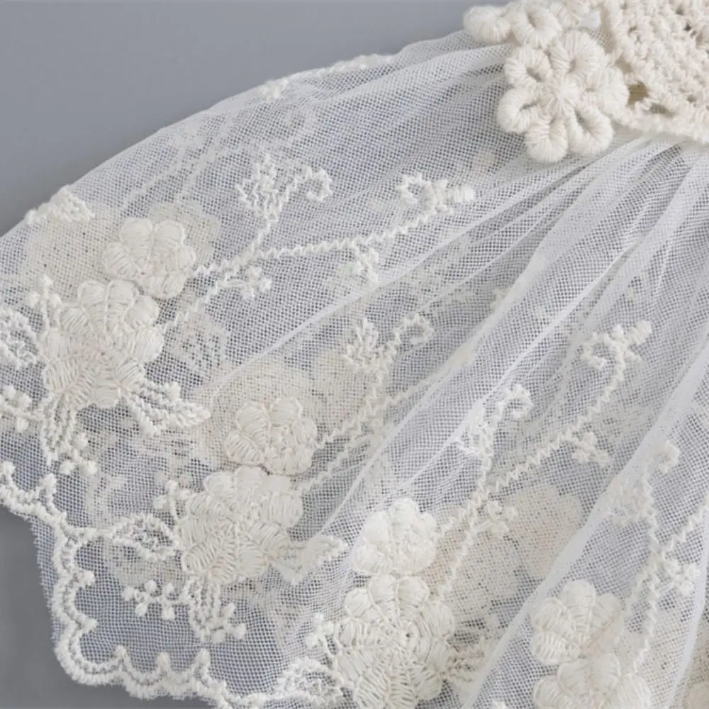 All-match Cape Embroidered Lace Fake Collar Floral Embroidery Small Shawl Chiffon Cloak Flower Scarves Lolita