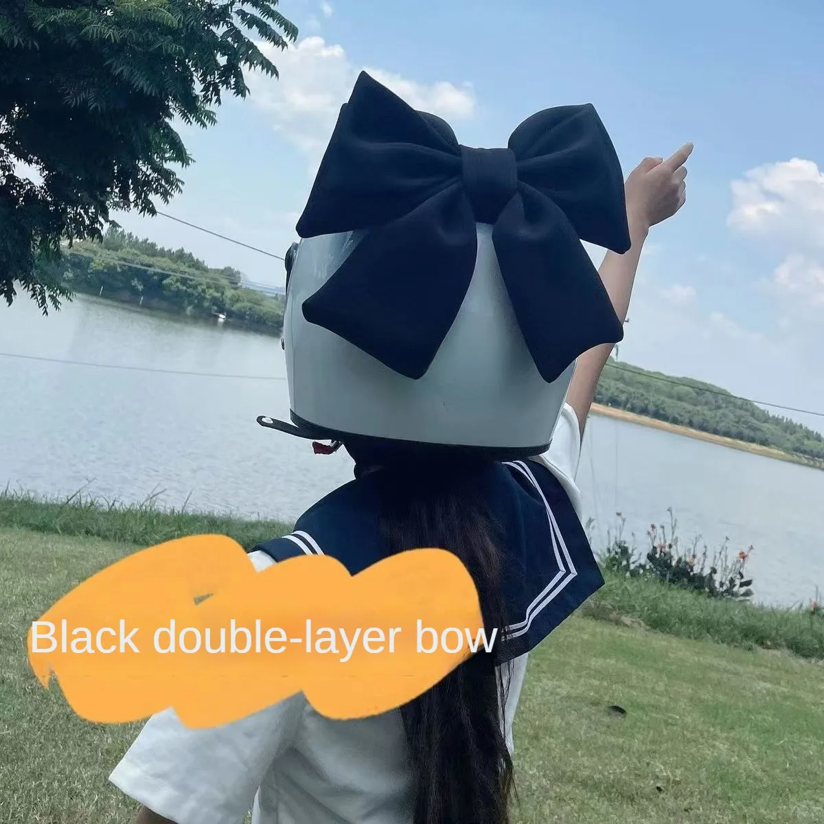 Anime Girl Same Black Bow Double Layer Thickened Ski Helmet Decoration Electric Car Personalized Decoration