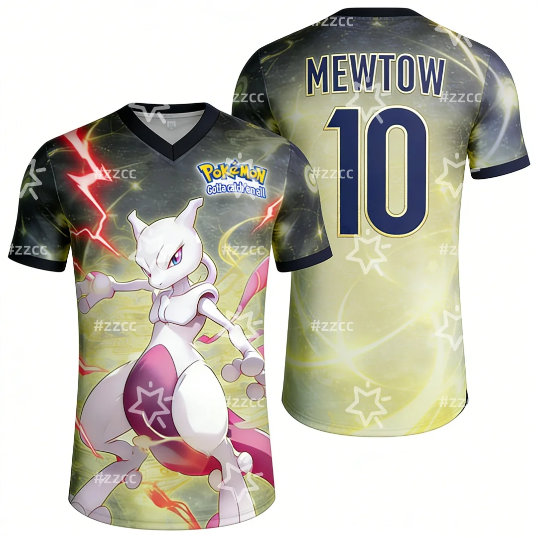 

Pokémon Mewtwo graphic football jersey 3d Printing Autumn Sports Dry Quickly Men's T-Shirt Children's Clothing Tee Y2k Woman